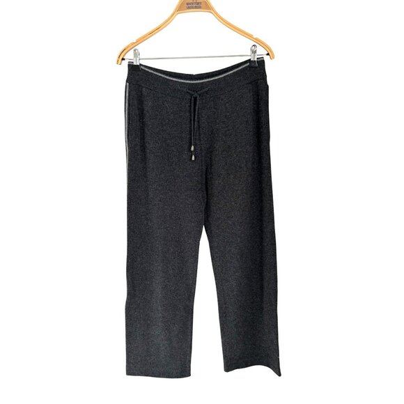 ZegnaSport Charcoal Gray Wool & Cashmere Blend Wide-Leg Track Pants With Drawstr - Picture 2 of 8